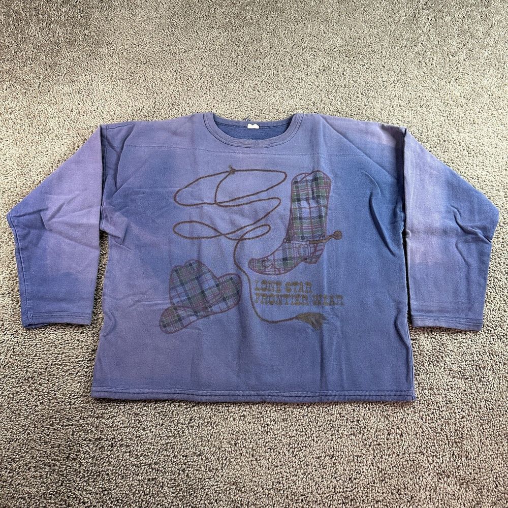 VINTAGE Texas Sweatshirt Womens L Purple Lone Star Frontier Wear Faded READ